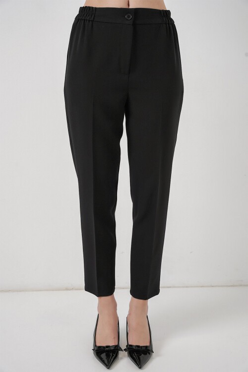 Kadın Beli Lastikli Kumaş Pantolon 30058 - Siyah