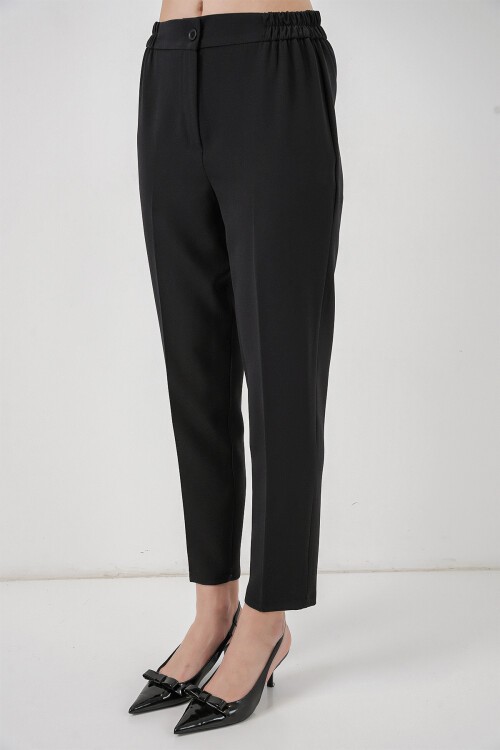 Kadın Beli Lastikli Kumaş Pantolon 30058 - Siyah