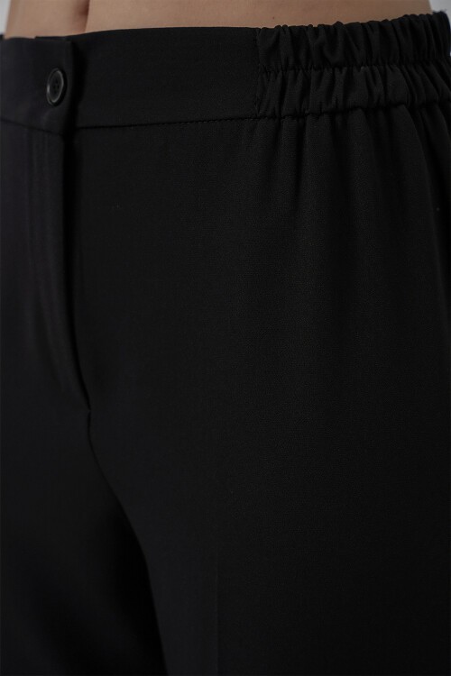 Kadın Beli Lastikli Kumaş Pantolon 30058 - Siyah