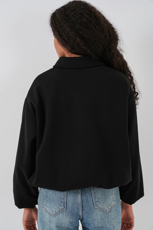 Kadın Büzgülü Oversize Kaşe Ceket 0728 - Siyah