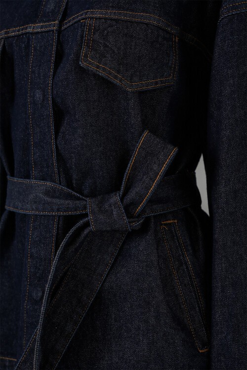 Kadın Ceket Pantolon Kot İkili Takım 30059 - Koyu Mavi