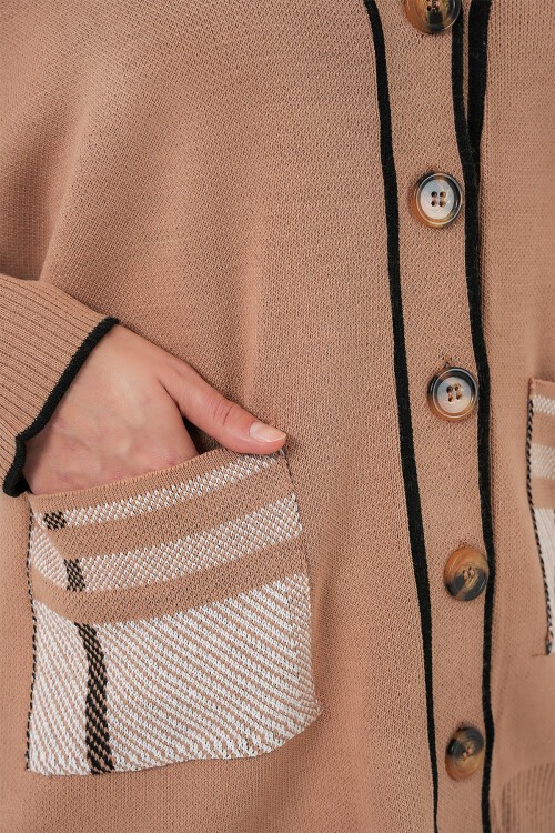 Kadın Cepli Hırka Triko İkili Takım 15964 - Camel