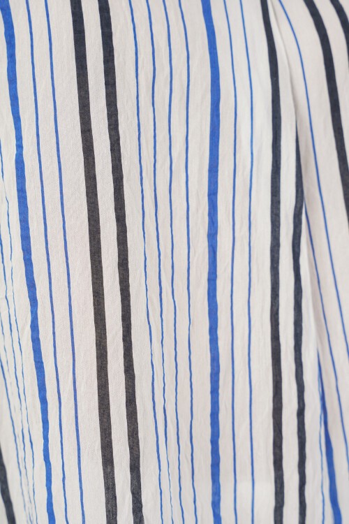 Kadın Çizgili Oversize Bluz 967 - Lacivert