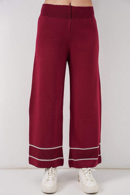 Kadın Çizgili Oversize Triko İkili Takım 15957 - Bordo