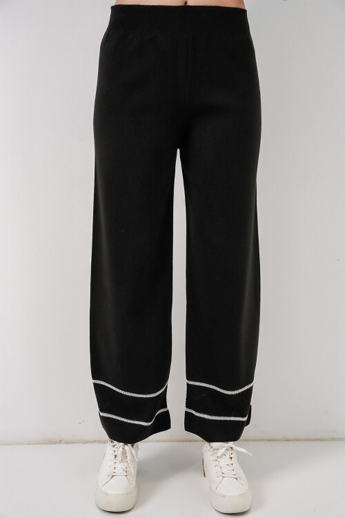 Kadın Çizgili Oversize Triko İkili Takım 15957 - Siyah