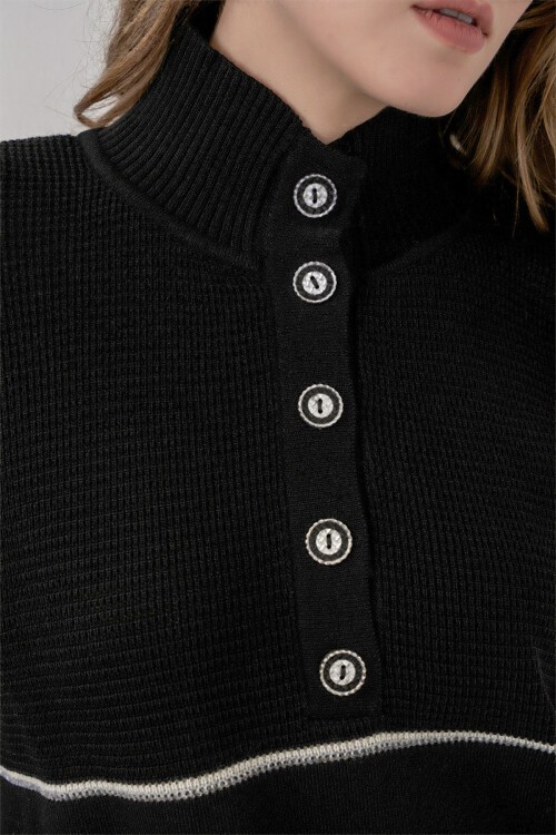 Kadın Çizgili Oversize Triko İkili Takım 15957 - Siyah