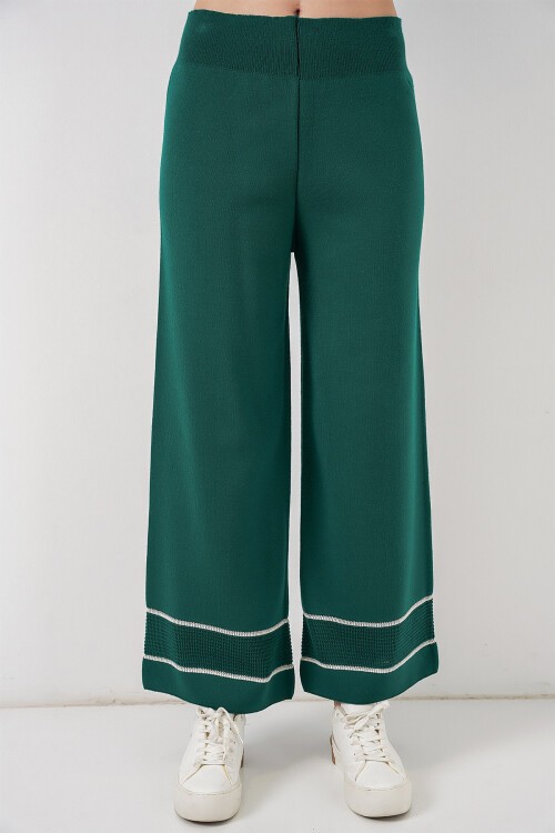 Kadın Çizgili Oversize Triko İkili Takım 15957 - Zümrüt Yeşili