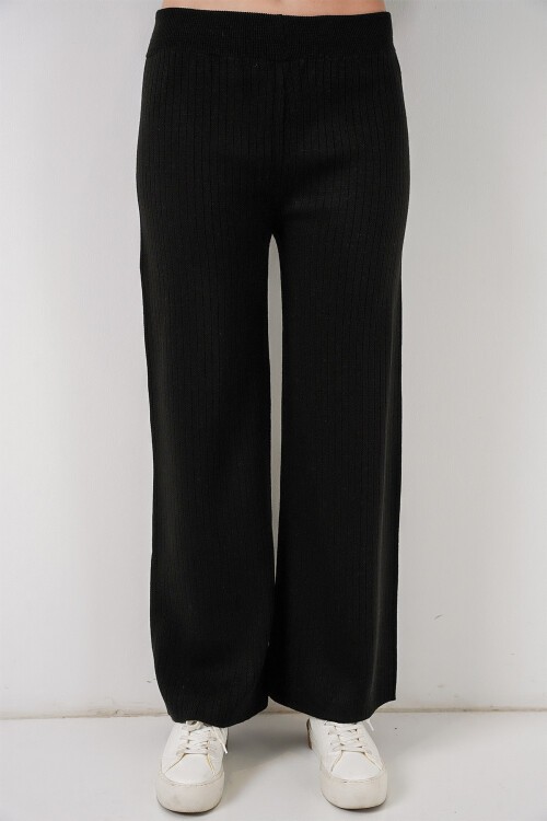 Kadın Çizgili Oversize Triko İkili Takım 15959 - Siyah