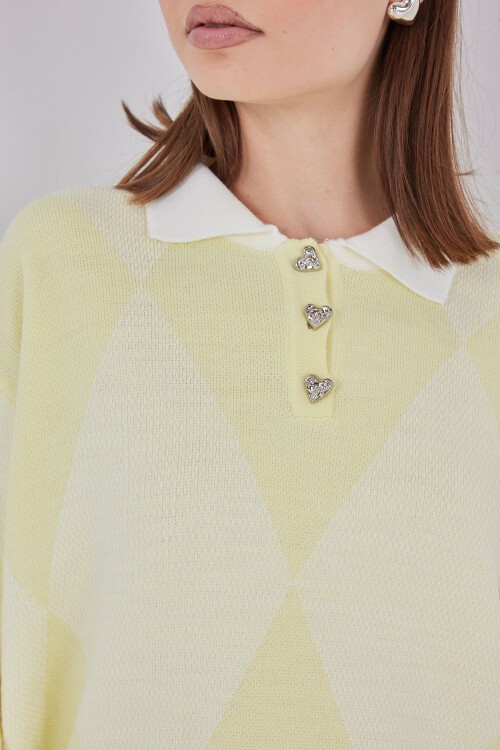 Kadın Crop Triko Kazak 15936 - A.Sarı