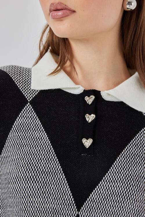 Kadın Crop Triko Kazak 15936 - D. Siyah