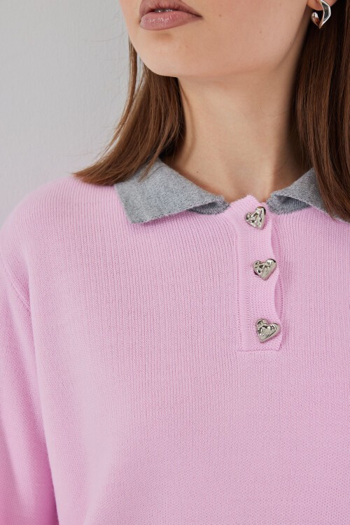 Kadın Crop Triko Kazak 15936 - Pembe