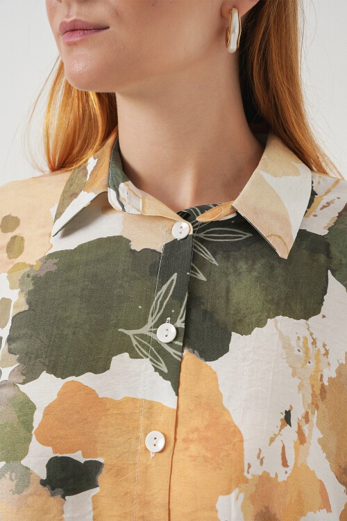 Kadın Desenli Overize Gömlek Tunik 5971 - Çağla