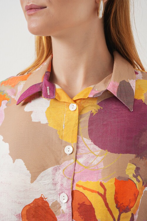 Kadın Desenli Overize Gömlek Tunik 5971 - Turuncu