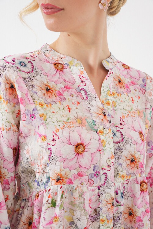 Kadın Desenli Tesettür Elbise 2583 - Pembe