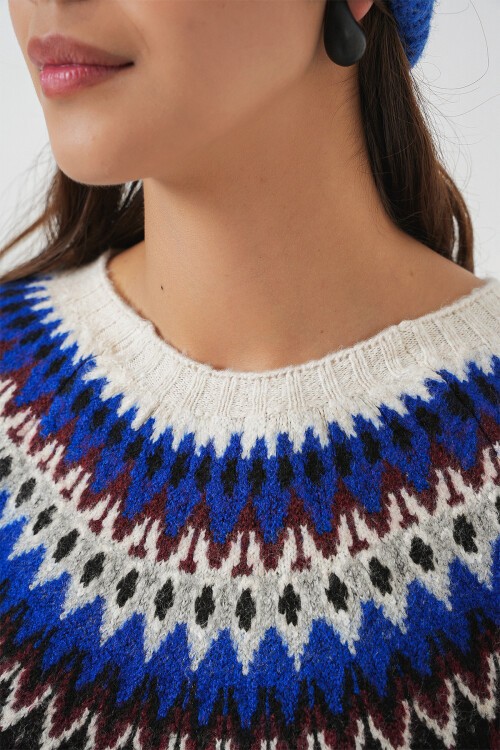 Kadın Desenli Triko Kazak 15932 - Siyah