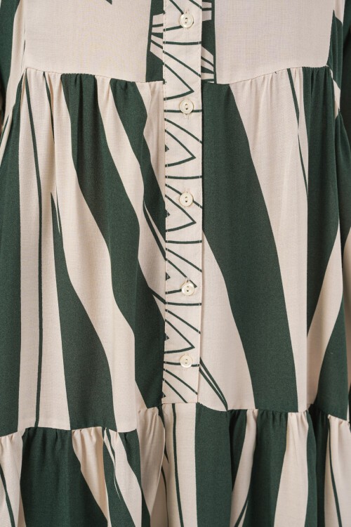 Kadın Desenli Uzun Tesettür Elbise 2585 - A. Zümrüt Yeşili