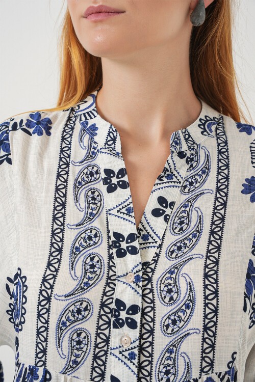 Kadın Desenli Uzun Tesettür Elbise 2585 - F.Lacivert