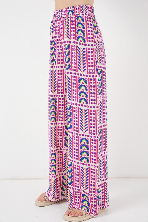 Kadın Desenli Viskon Pantolon 6749 - Fuşya