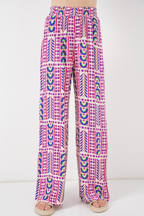 Kadın Desenli Viskon Pantolon 6749 - Fuşya