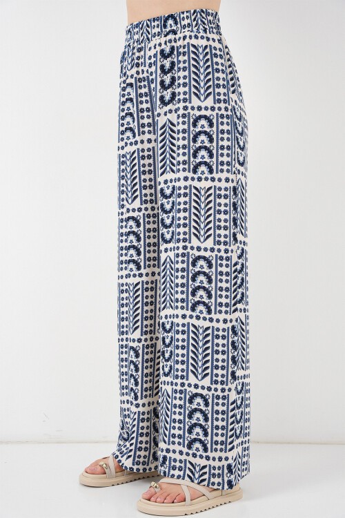 Kadın Desenli Viskon Pantolon 6749 - Krem