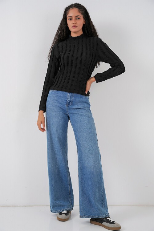 Kadın Dokulu Esnek Örme Bluz 975 - Siyah