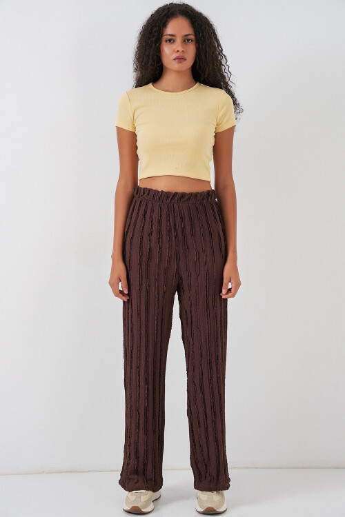 Kadın Dokulu Esnek Örme Pantolon 30057 - Kahverengi