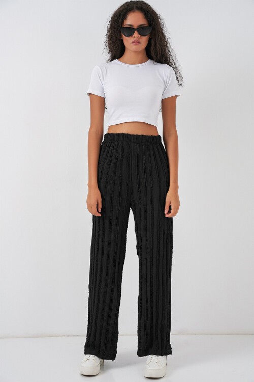 Kadın Dokulu Esnek Örme Pantolon 30057 - Siyah