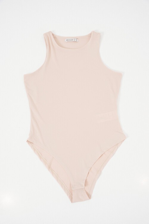 Kadın Halter Yaka Çıtçıtlı Body 972 - Bej