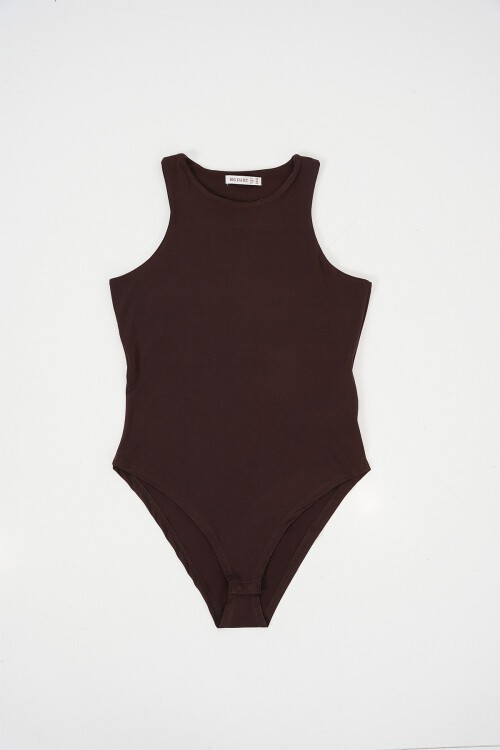 Kadın Halter Yaka Çıtçıtlı Body 972 - Kahverengi