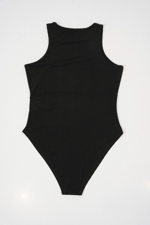 Kadın Halter Yaka Çıtçıtlı Body 972 - Siyah