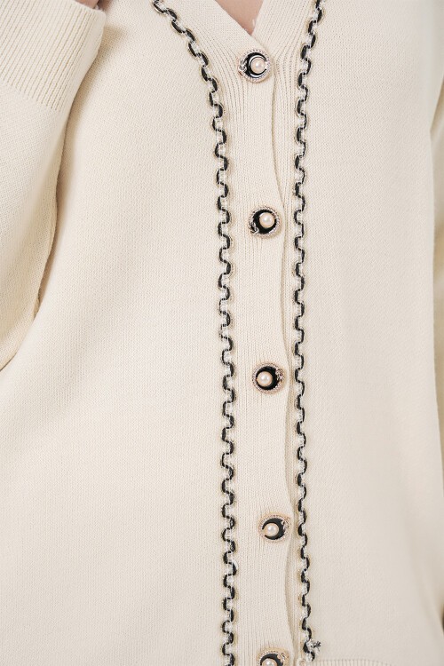 Kadın Hırka Pantolon Triko İkili Takım 15956 - Ekru