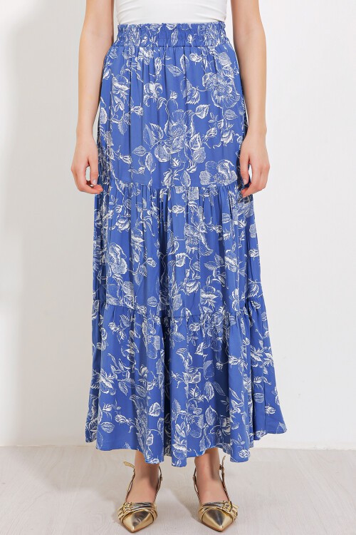 Kadın İndigo Desenli Uzun Viskon Etek 1898