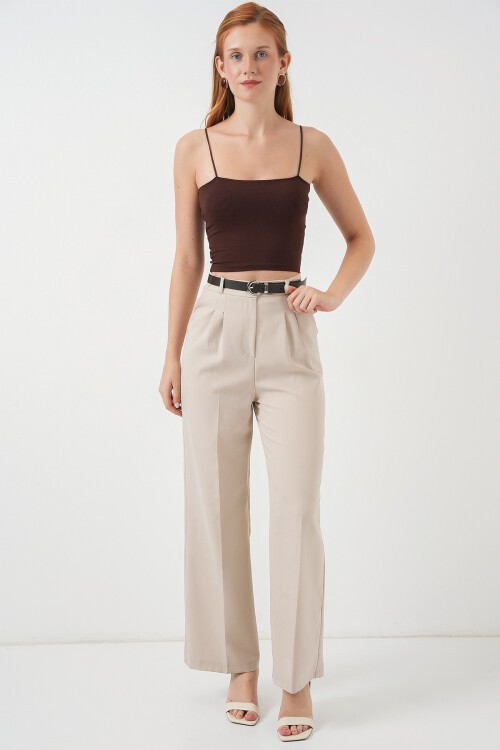 Kadın İp Askılı Basic Crop Büstiyer 973 - Kahverengi