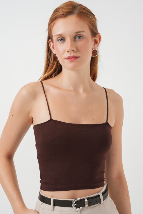 Kadın İp Askılı Basic Crop Büstiyer 973 - Kahverengi
