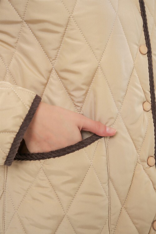 Kadın Kapitone Oversize Mont 5226 - Bej