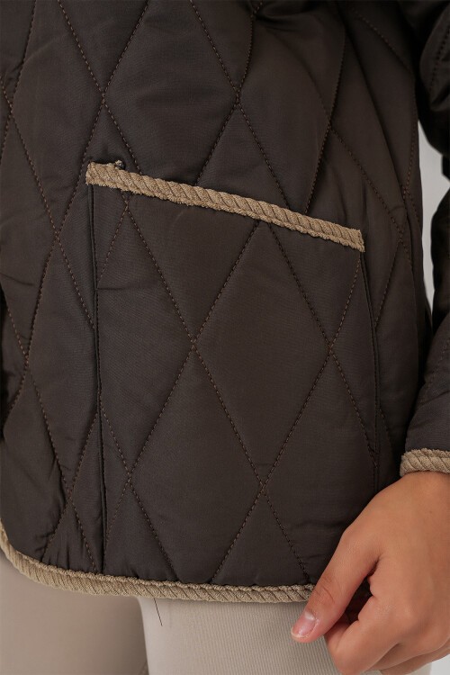 Kadın Kapitone Oversize Mont 5226 - Kahve Bej