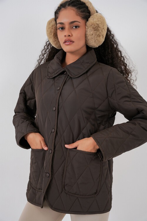 Kadın Kapitone Oversize Mont 5226 - Kahverengi