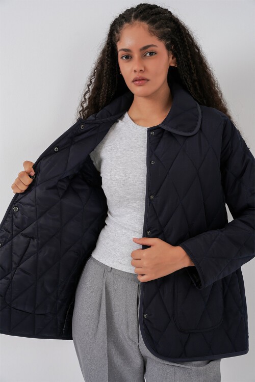 Kadın Kapitone Oversize Mont 5226 - Lacivert