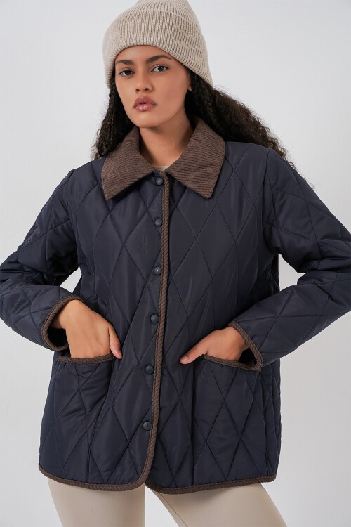 Kadın Kapitone Oversize Mont 5226 - Lacivert Kahve