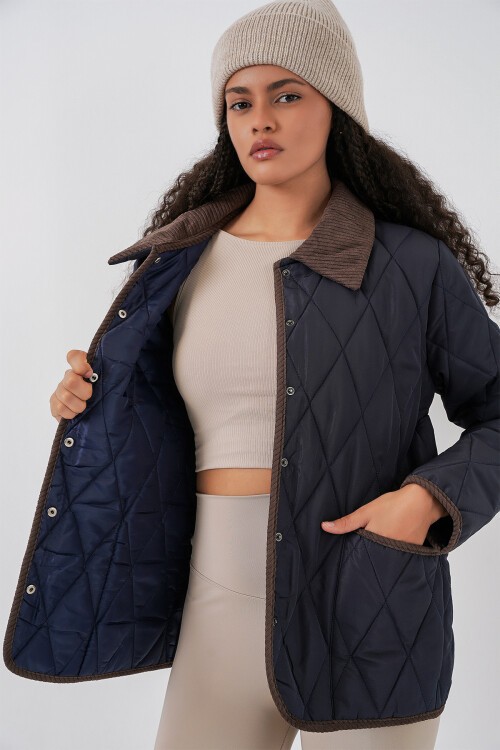 Kadın Kapitone Oversize Mont 5226 - Lacivert Kahve