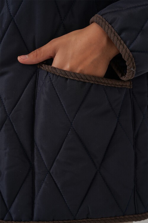 Kadın Kapitone Oversize Mont 5226 - Lacivert Kahve