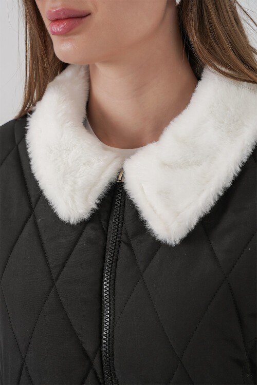 Kadın Kapitone Uzun Şişme Mont 5221 - Siyah