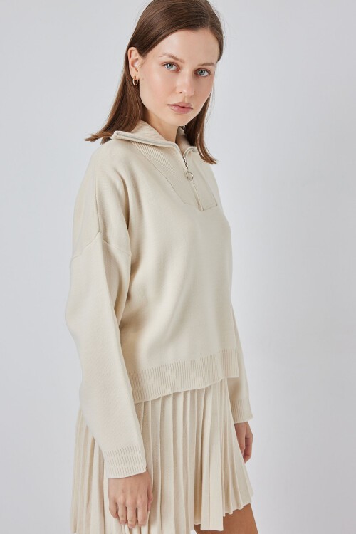 Kadın Kazak Etek İkili Takım 15938 - Ekru