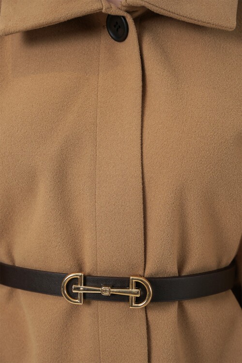 Kadın Kemerli Kaşe Panço 9170 - Bisküvi