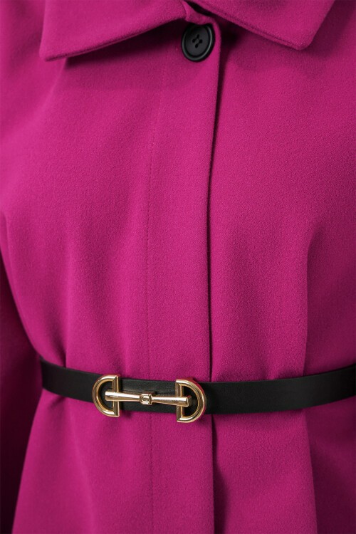 Kadın Kemerli Kaşe Panço 9170 - Koyu Pembe