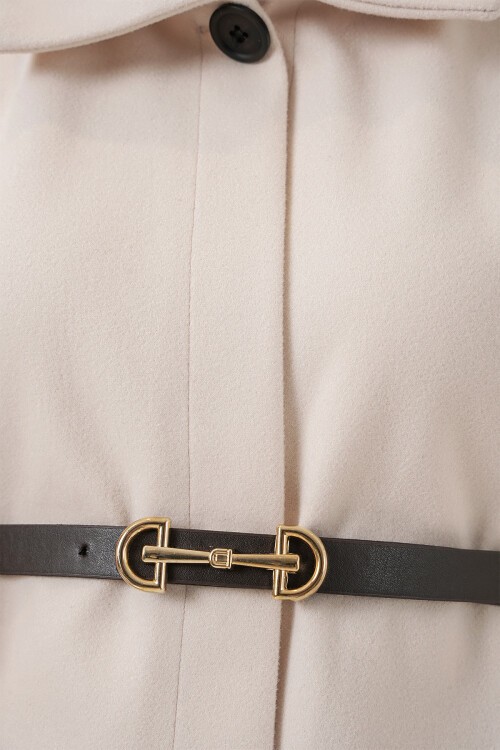 Kadın Kemerli Kaşe Panço 9170 - Krem