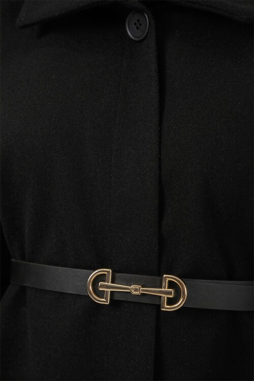 Kadın Kemerli Kaşe Panço 9170 - Siyah