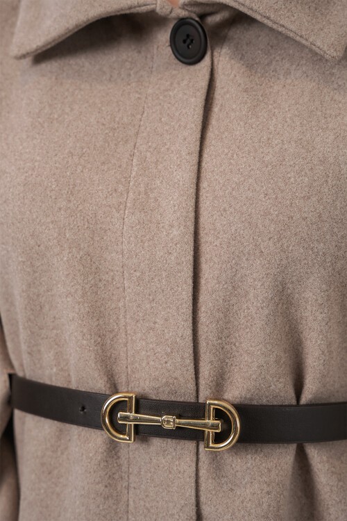 Kadın Kemerli Kaşe Panço 9170 - Vizon