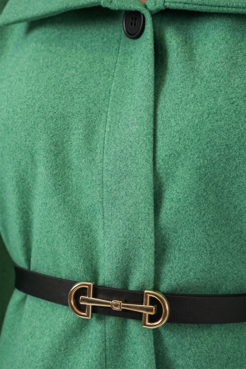 Kadın Kemerli Kaşe Panço 9170 - Yeşil