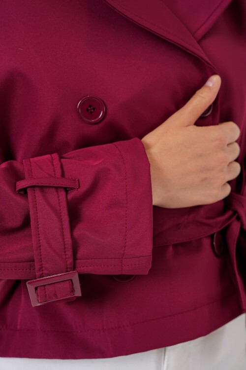 Kadın Kemerli Kısa Trençkot 5970 - Bordo